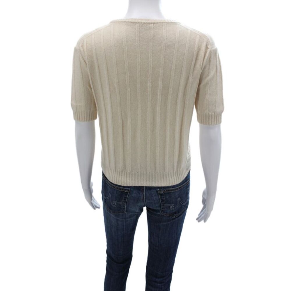 Khaite Womens Ivory Striped 100%Cashmere Pullover Crewneck Short Sleeve Size XS - Picture 3 of 6